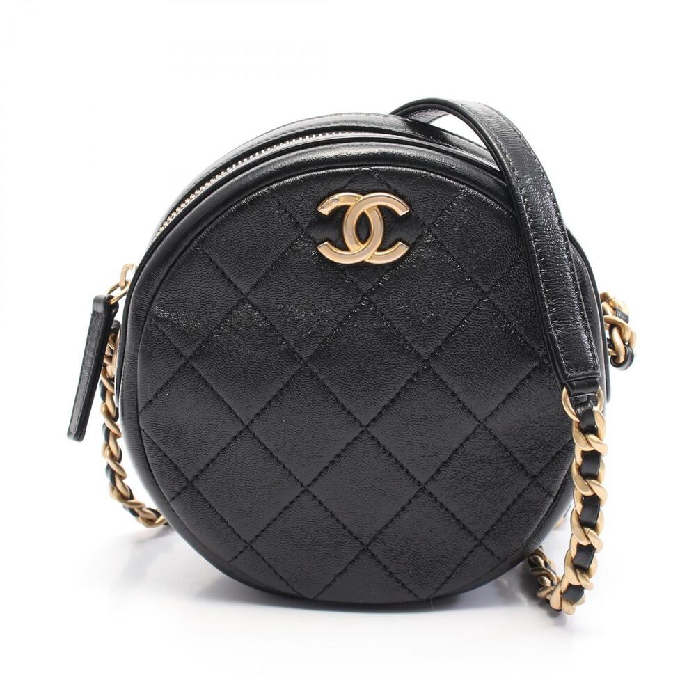 Chanel Matelasse Round Shoulder Bag Leather Black